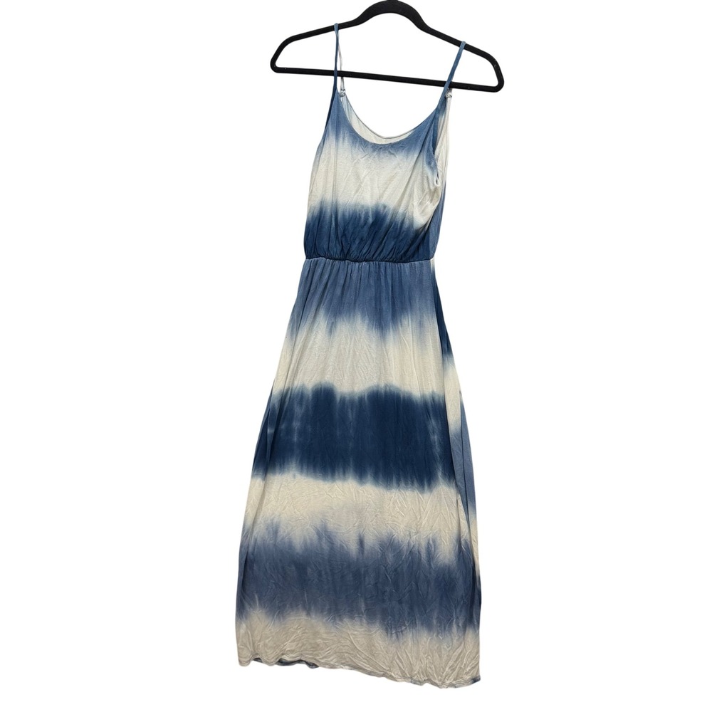 Olivia Rae Blue White Tie Dye Maxi Dress Spaghetti Strap Elastic Waist Small